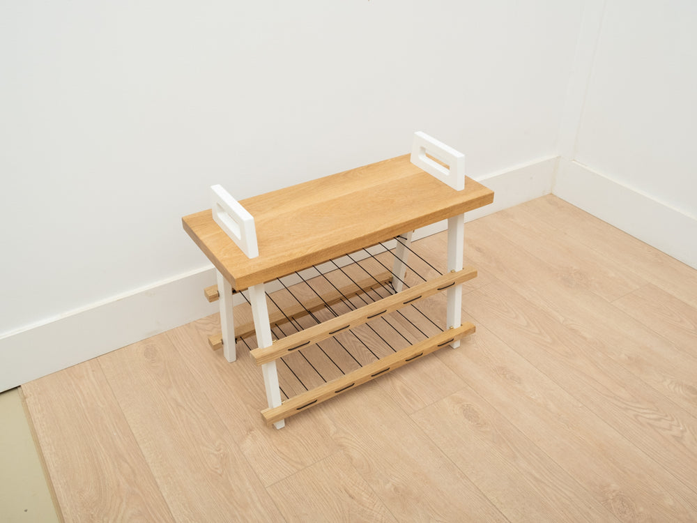 B3 entryway storage bench in white oak with shoe rack -Small format 26in
