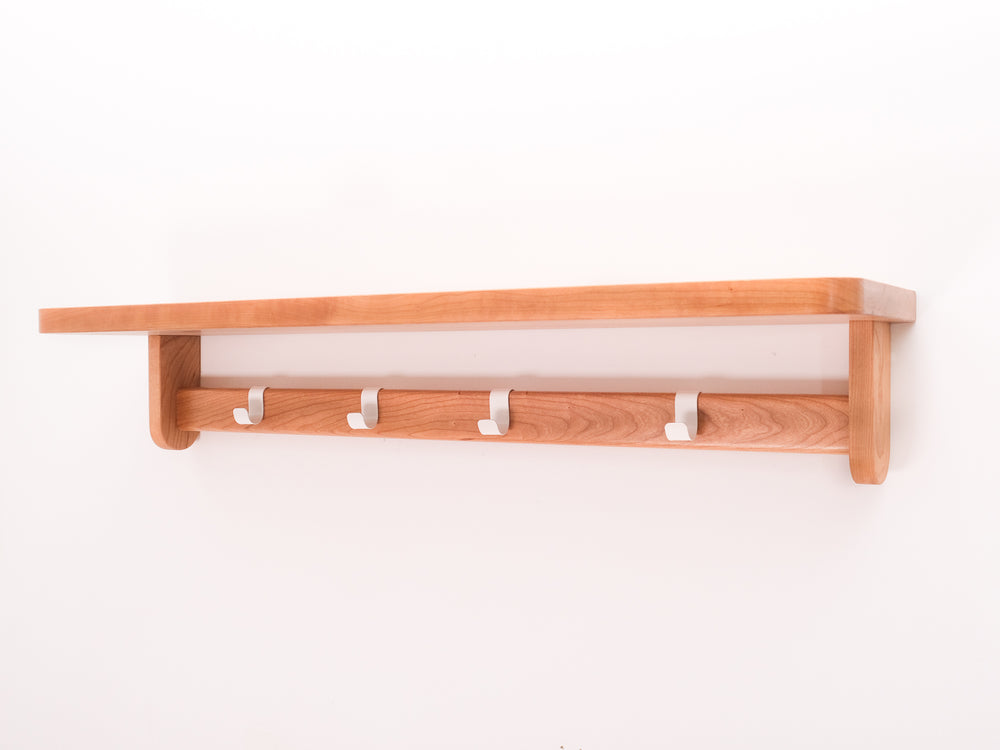 Tango wall shelf with coat rack and hooks - large format - Cherry - DEMO